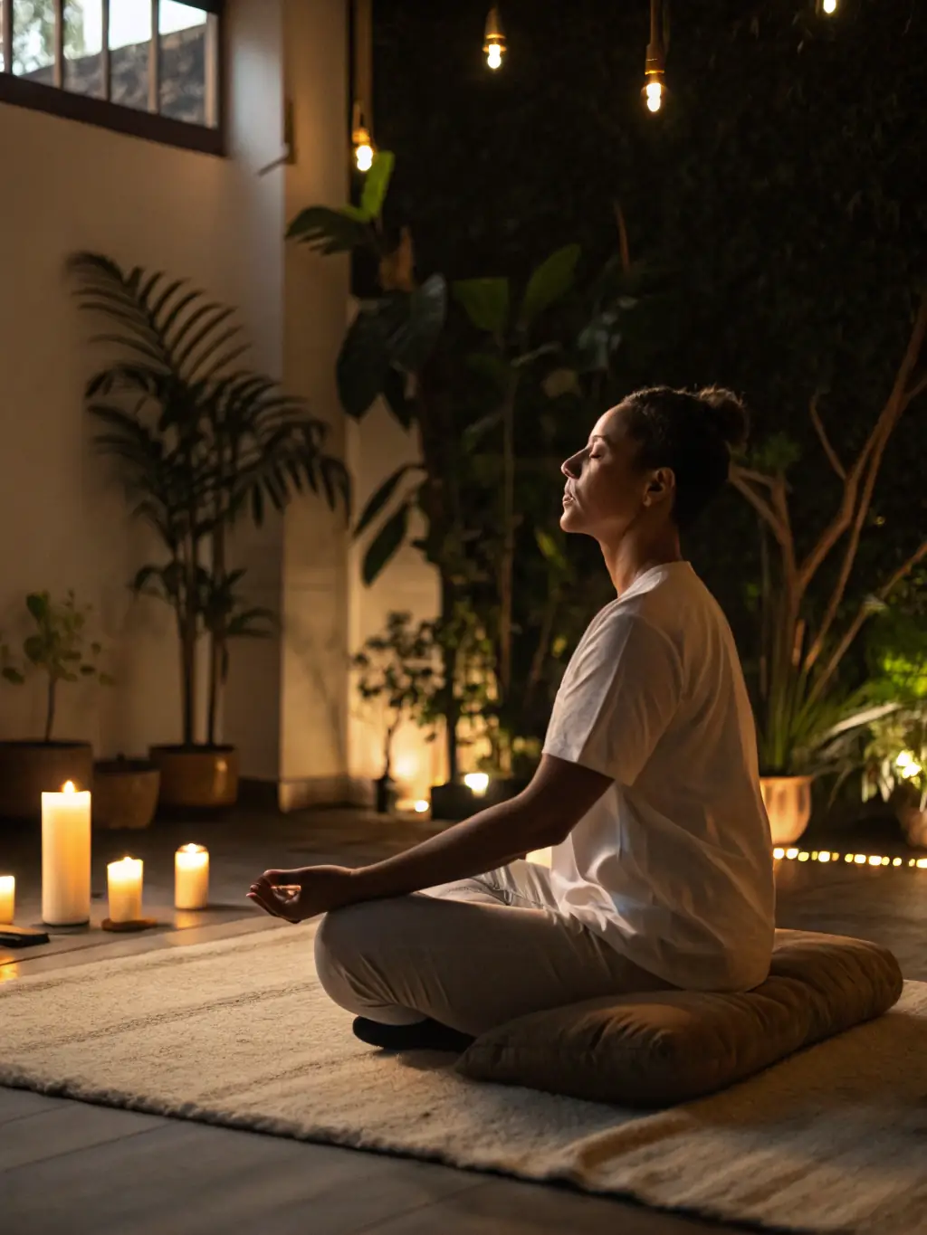 A close-up shot of a focused individual meditating, representing mental clarity and focus, essential for entrepreneurial success.