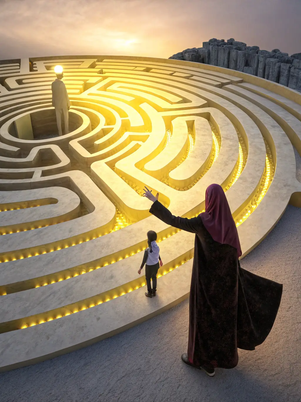 A visual representation of overcoming obstacles, such as a maze with a clear path leading to success, symbolizing mindset transformation.